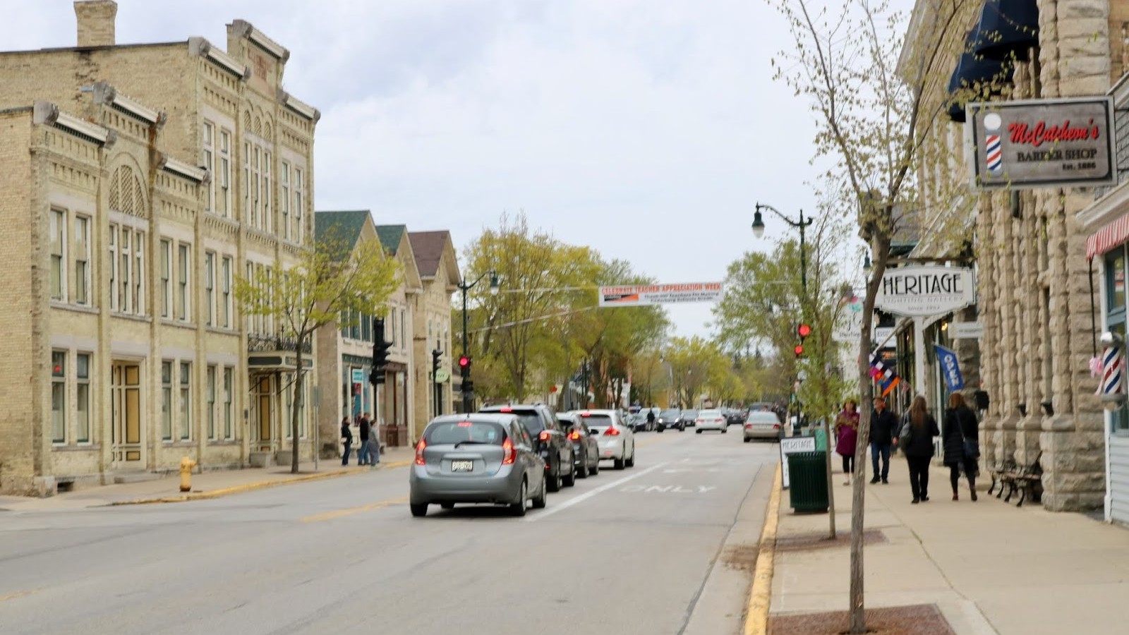 Historic downtown Cedarburg with preserved limestone buildings